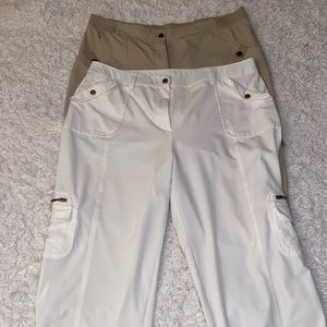 ( 2 ) Chico's Women's Size 2 Cargo Straight Pants Zenergy White Polyester
